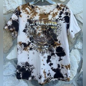 Affliction Womens Top Size L Grunge Tie Dye Band Tee Style Roses Daggers Biker